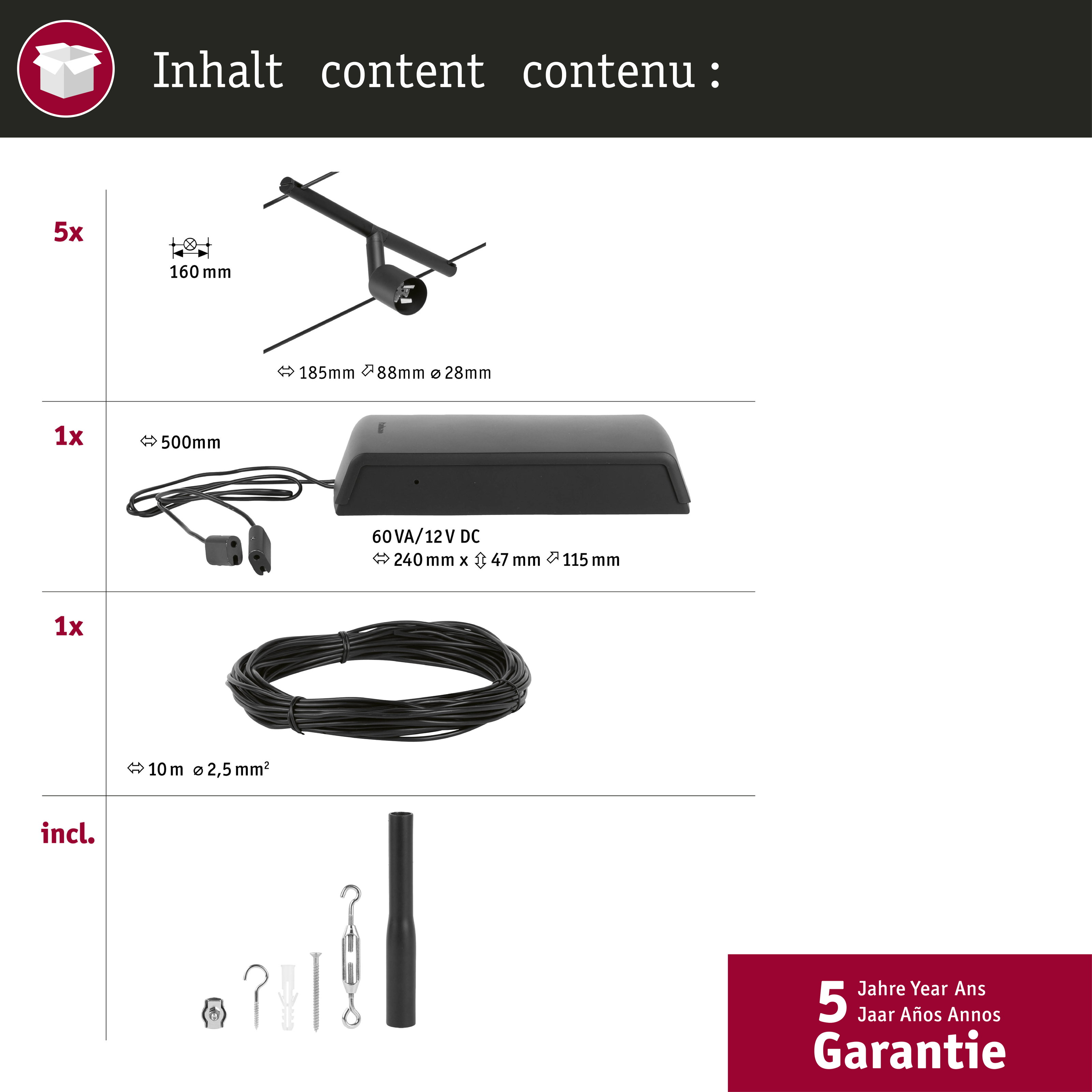 Contenuto: Antenna, alimentatore, bobina cavo e accessori di montaggio.