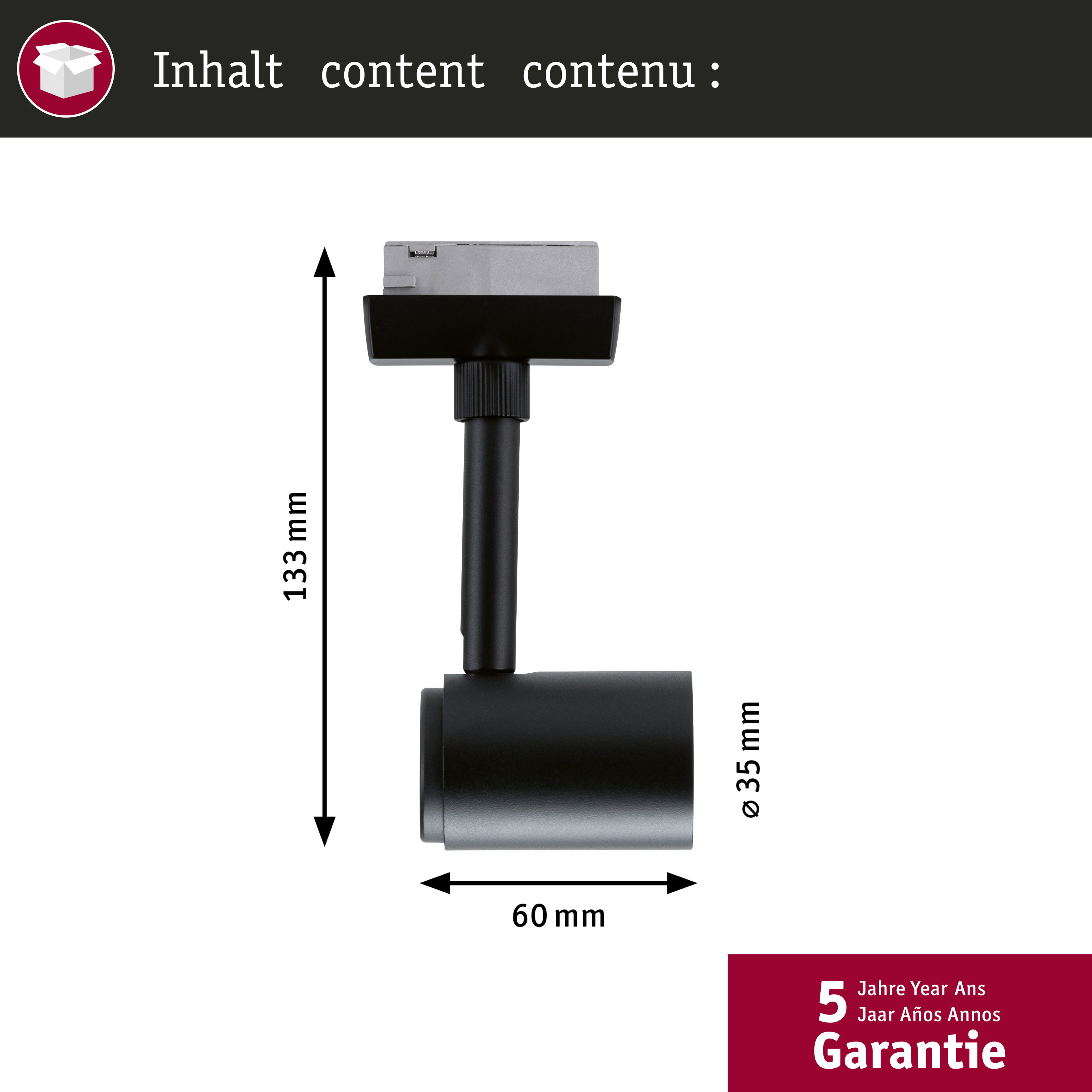 Technische Zeichnung eines schwarzen Lampenadapters mit Maßen.
