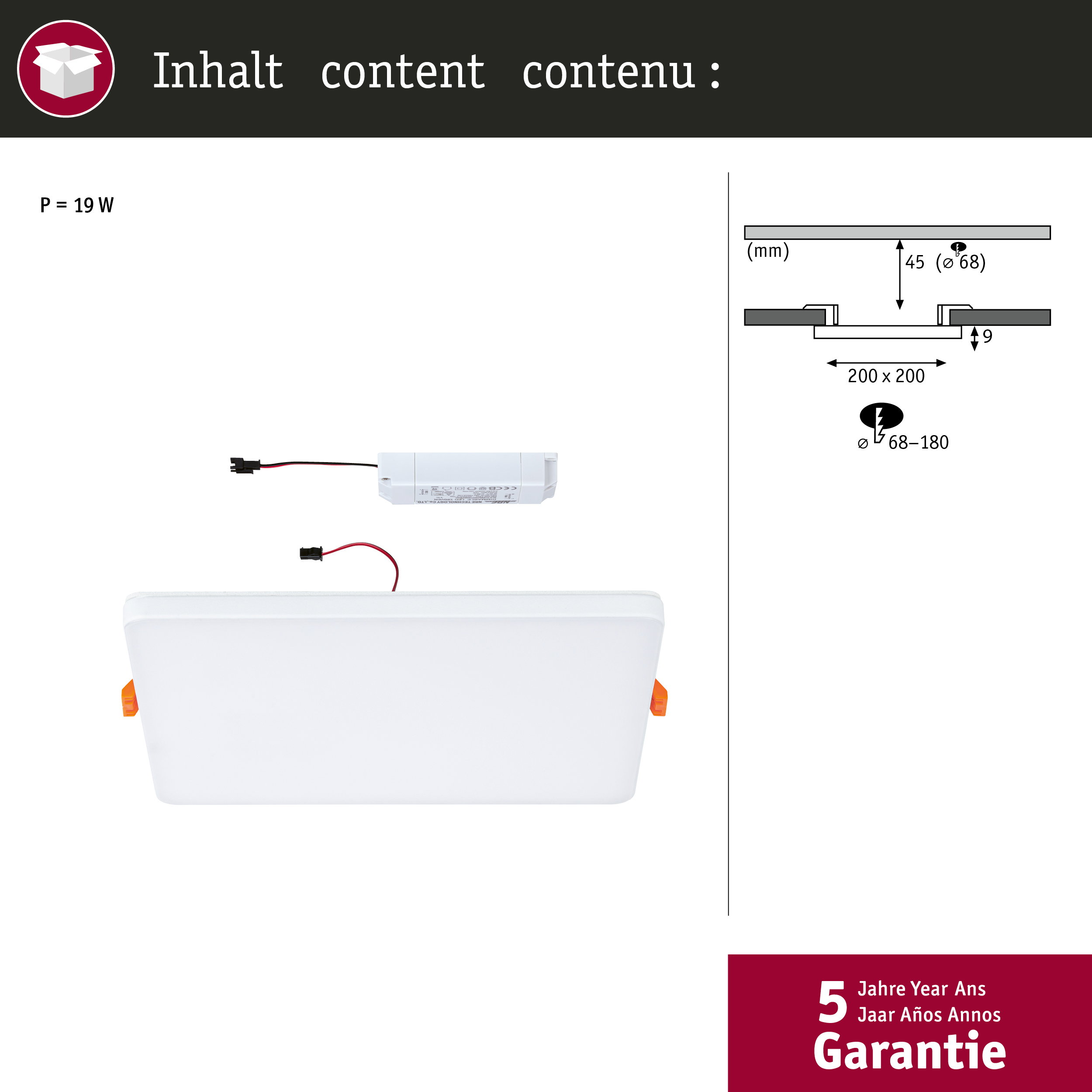 Biała lampa panelowa LED ze sterownikiem i wymiarami. Gwarancja 5 lat.