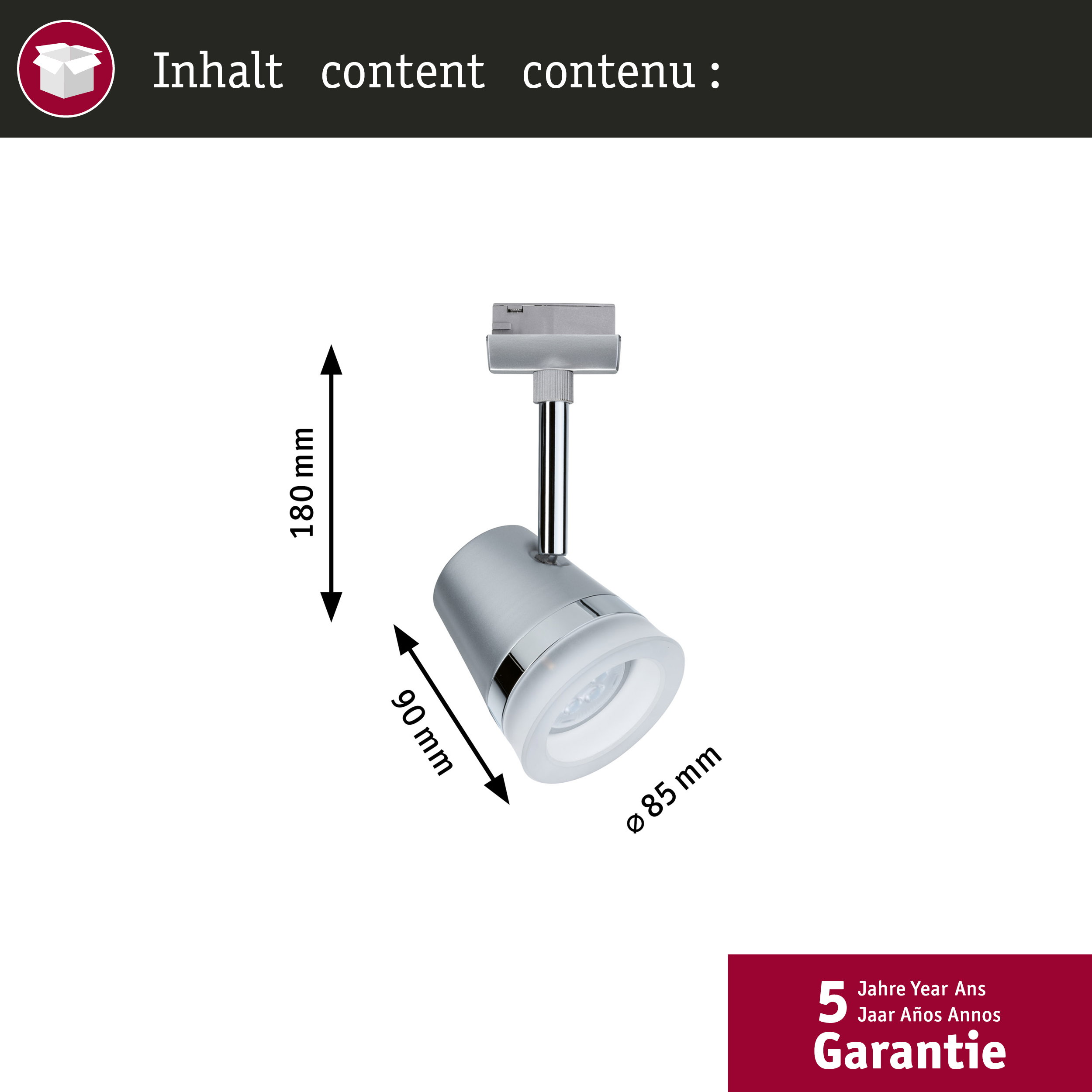 Faretti argentati con dimensioni altezza 180mm, larghezza 90mm, diametro 85mm.