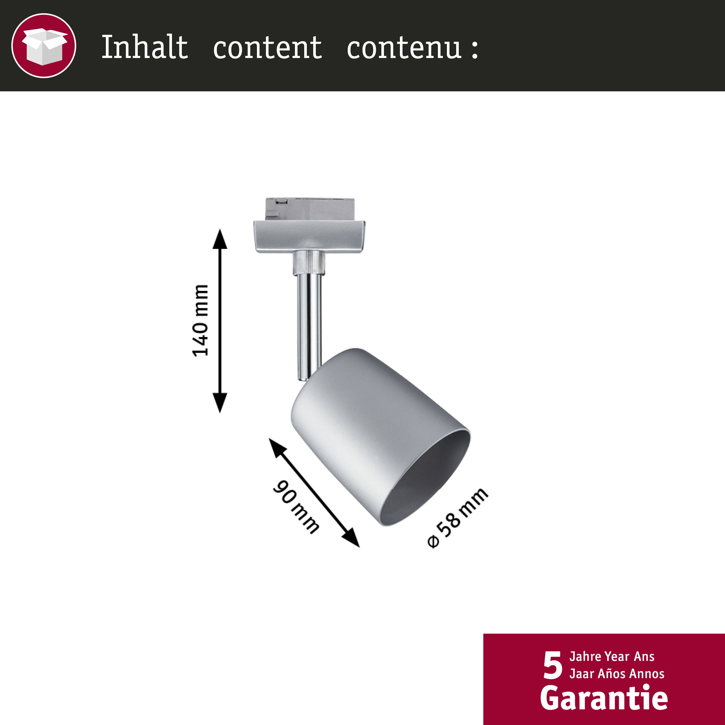 Faretti argento di 140x90mm, Ø 58mm. Garanzia 5 anni.
