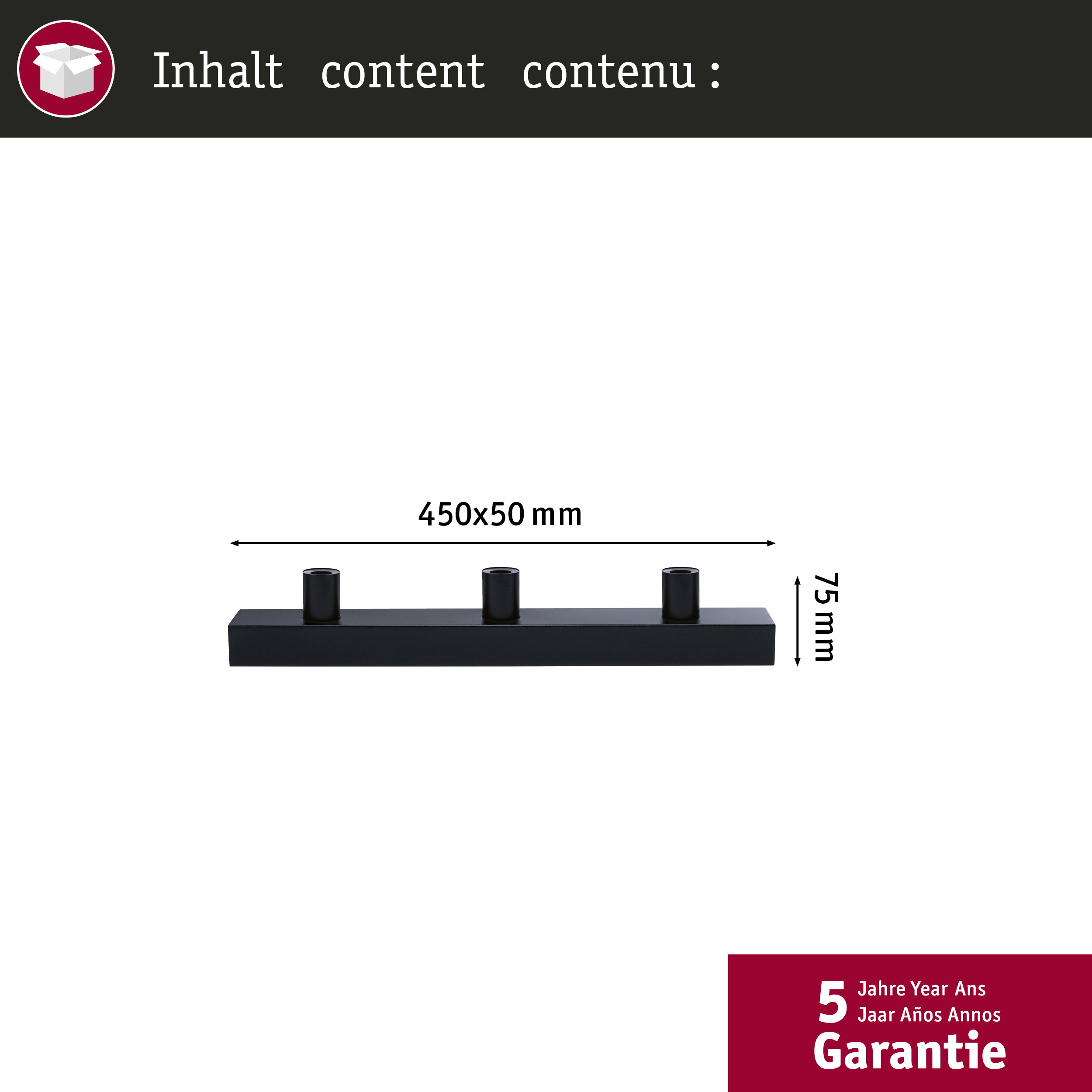 Czarny uchwyt z trzema cylindrami, 450x50 mm.