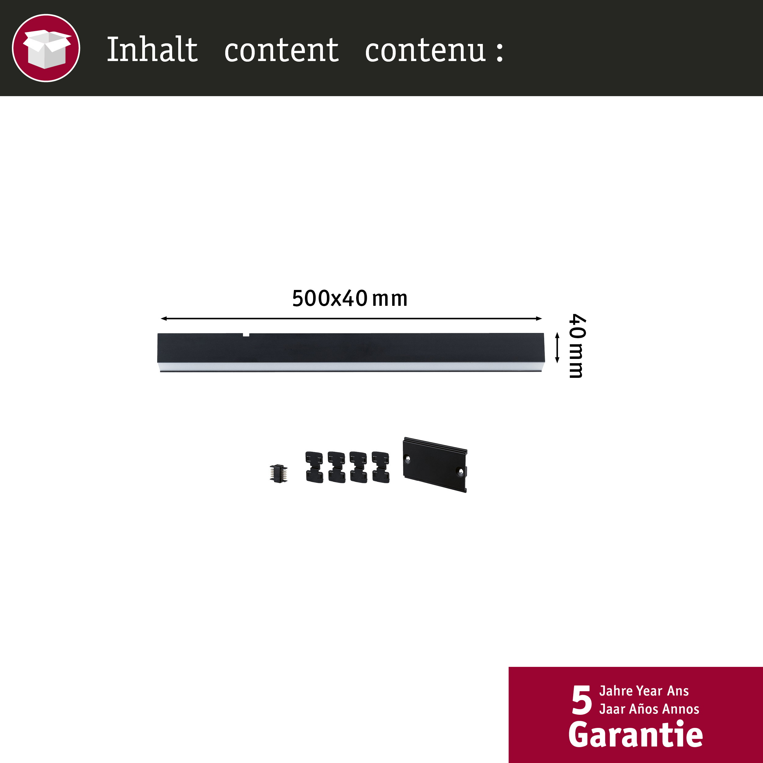 Czarna listwa 500x40mm z mocowaniami i 5-letnią gwarancją.