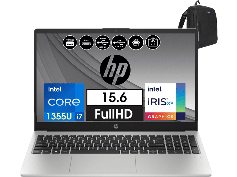 HP 250 G10 FHD 99G1E6ET07 Intel Core i7-1355U 16 GB RAM 512 GB SSD 15,6 inç FreeDOS Laptop+Çanta Siyah