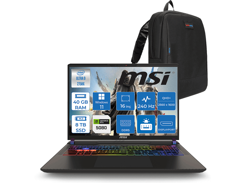 MSI Vector 16 RTX5080 16GB TDP 175W A2XWIG090XTRH20 Intel Core