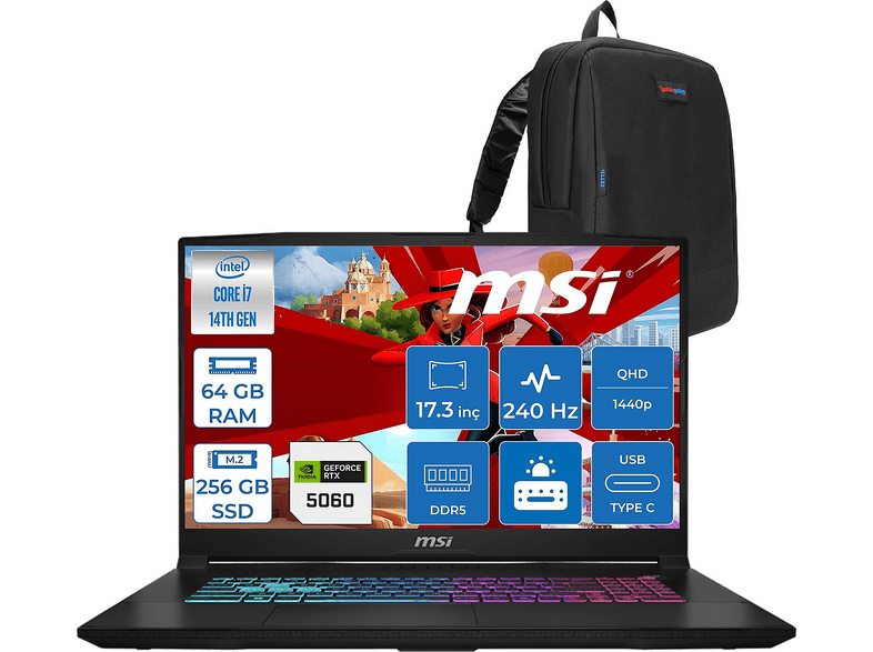 MSI Katna17 HX RTX5060 8GB 2K QHD B14WFK216XTRF26 Intel Core i7