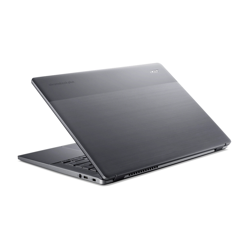 Un laptop Acer Chromebook Plus grigio chiuso con finitura in metallo spazzolato.