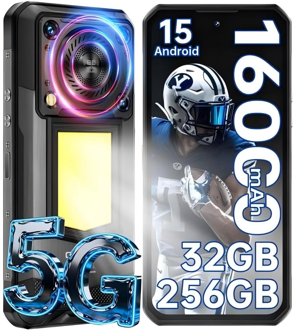 Smartphone con 16000 mAh, 32 GB/256 GB, 5G, Android 15 y tema de fútbol.