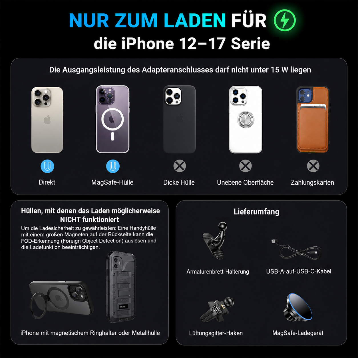 Anleitung für iPhone 12-17 Serie: Ladegeräte, Hüllen und Zubehör.