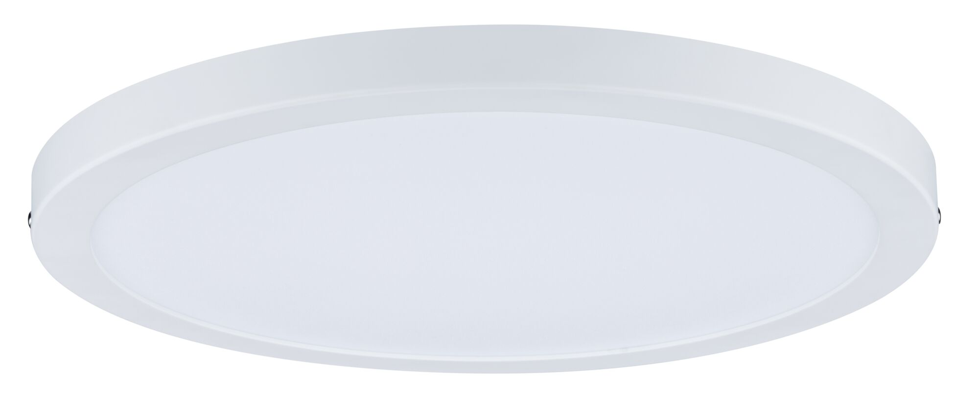 Una lampada da soffitto bianca, rotonda, a profilo piatto.
