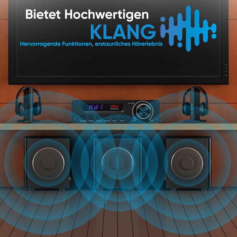 Ein Verstärker mit Kopfhörern und Lautsprechern, der hochwertigen Klang bietet.