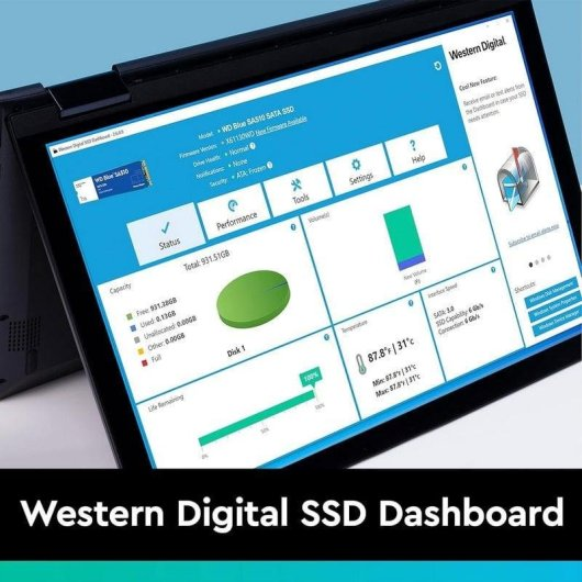 WD SSD Kontrol Paneli kapasite, performans ve sıcaklığı gösterir.