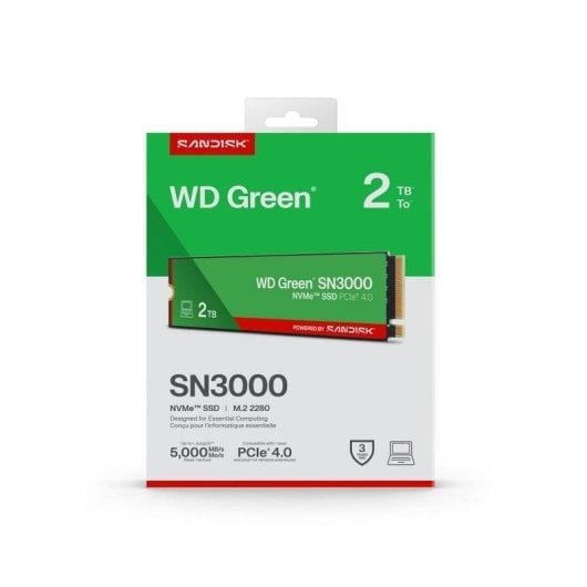 Confezione di un SSD NVMe WD Green SN3000 da 2 TB con PCIe 4.0.