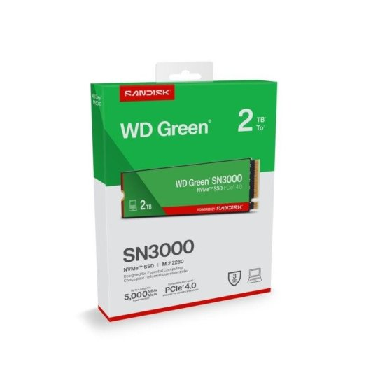 Sandisk WD Green SSD NVMe da 2TB SN3000 nella confezione.