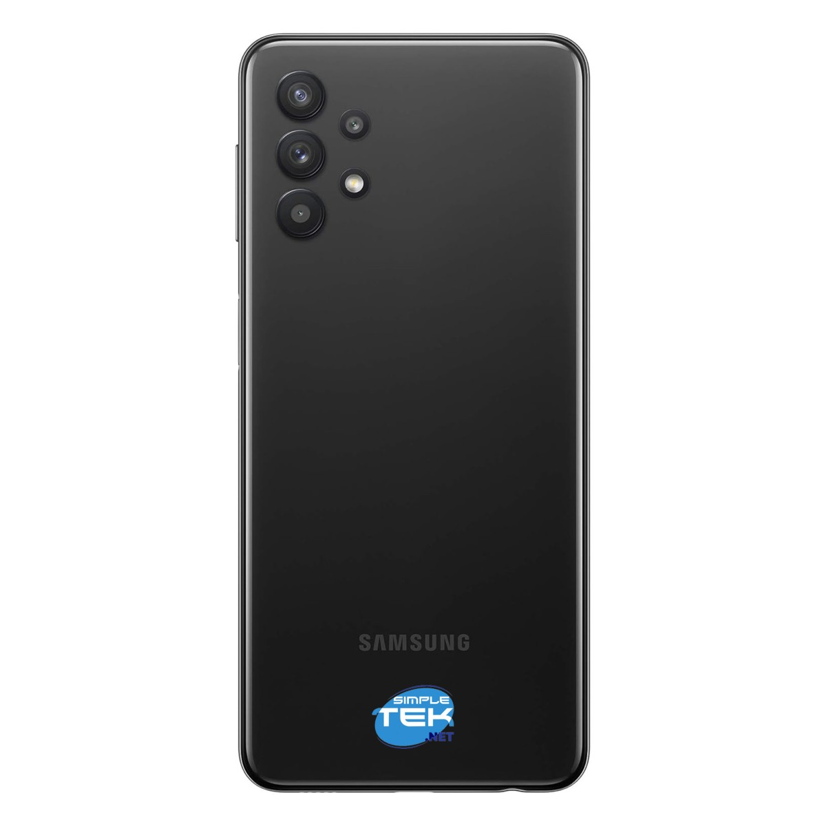 Retro di uno smartphone Samsung nero con quattro fotocamere e un logo.