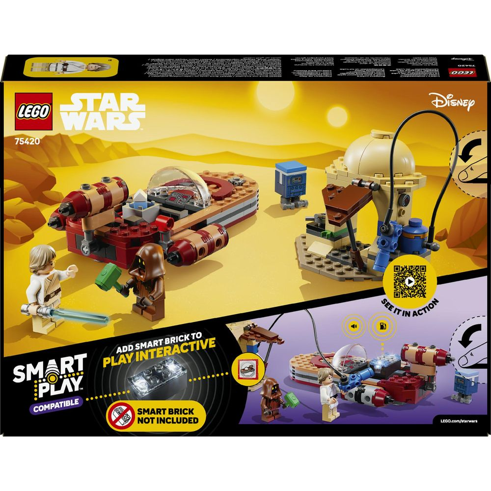 Set Lego Star Wars 75420 con veicoli e personaggi in un paesaggio desertico.