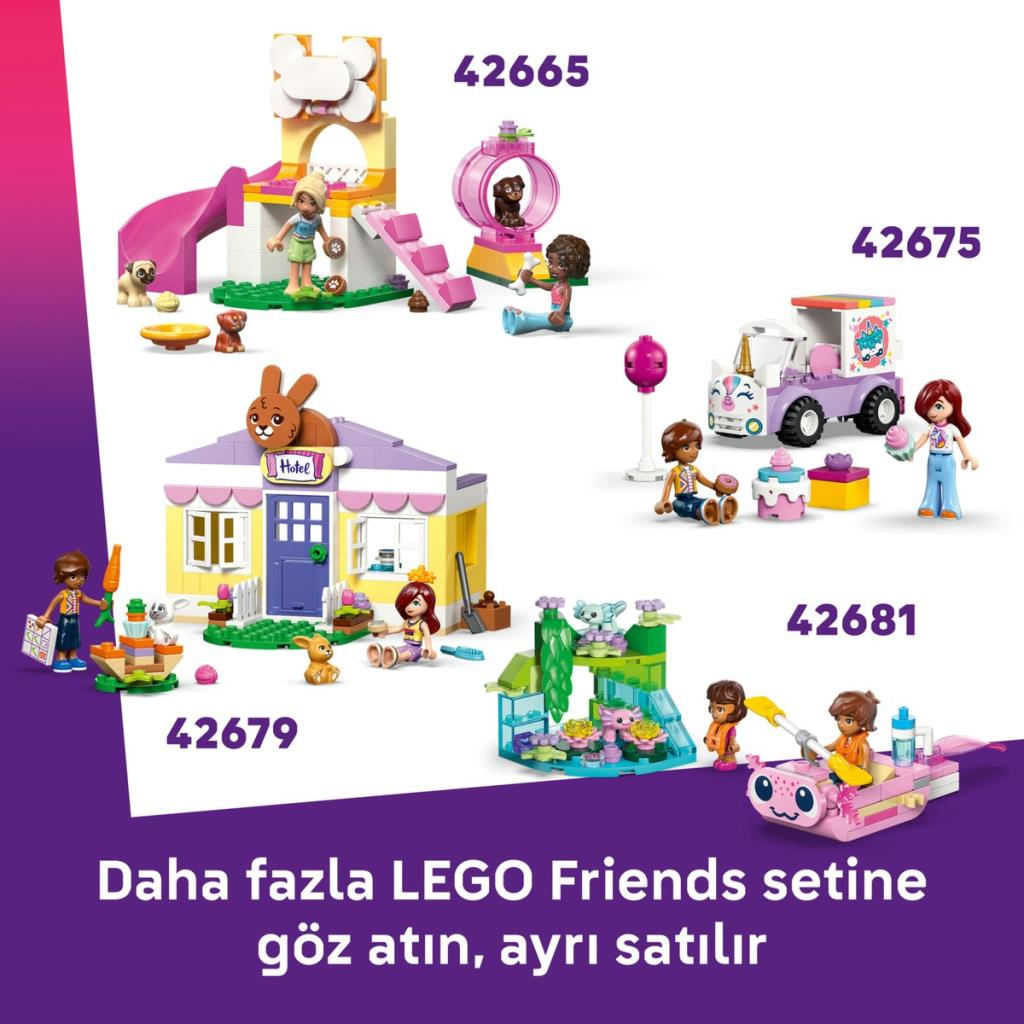 LEGO Friends Setleri: Evcil hayvan oteli, dondurma aracı, doğa oyun alanı & tekne.