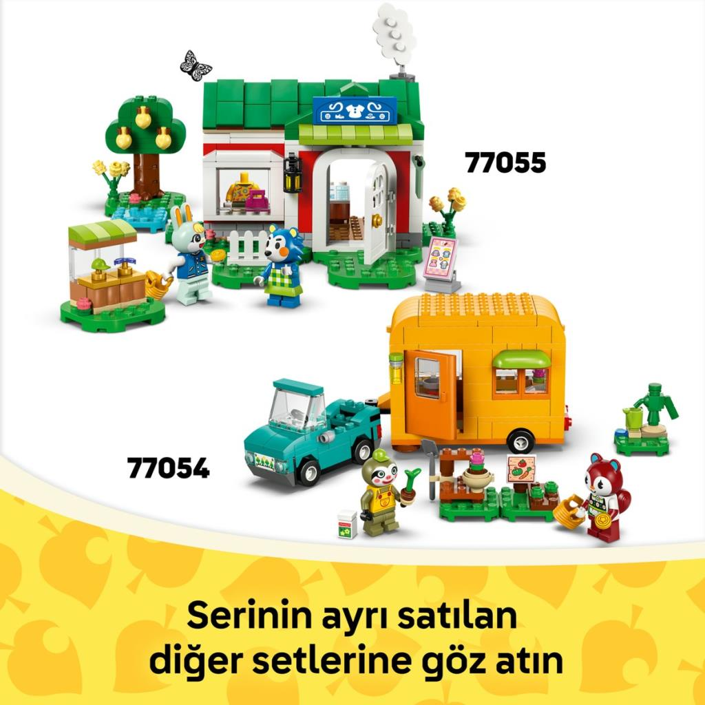 Hayvan figürlü, evli, karavanlı, arabalı ve ağaçlı iki Lego seti.