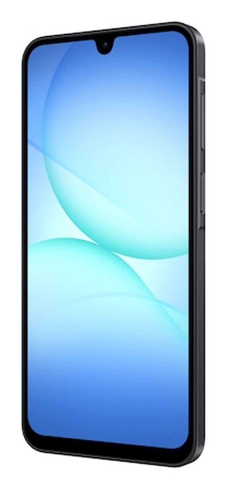 Uno smartphone nero con sfondo blu e cerchi blu.
