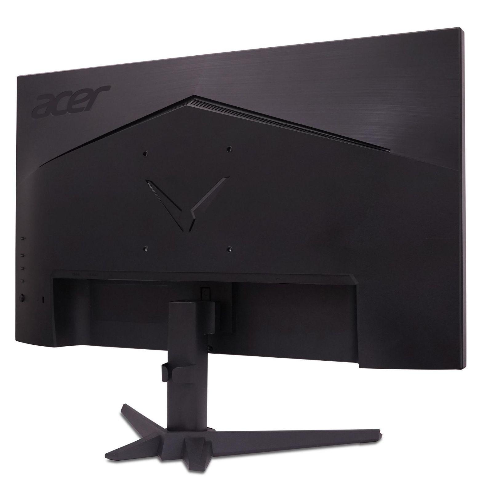 Il retro di un monitor Acer nero con supporto a V.
