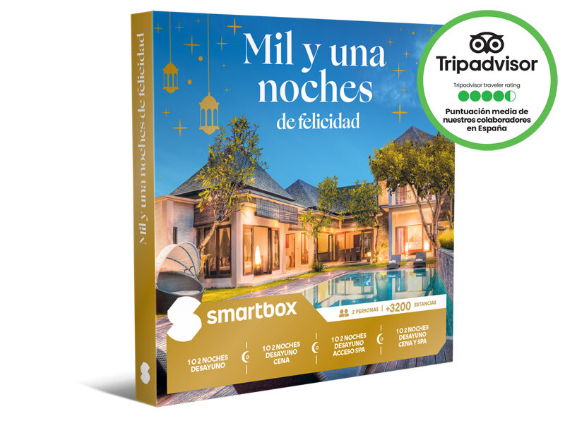 Un libro titulado Mil y una noches de felicidad, con una casa y piscina.