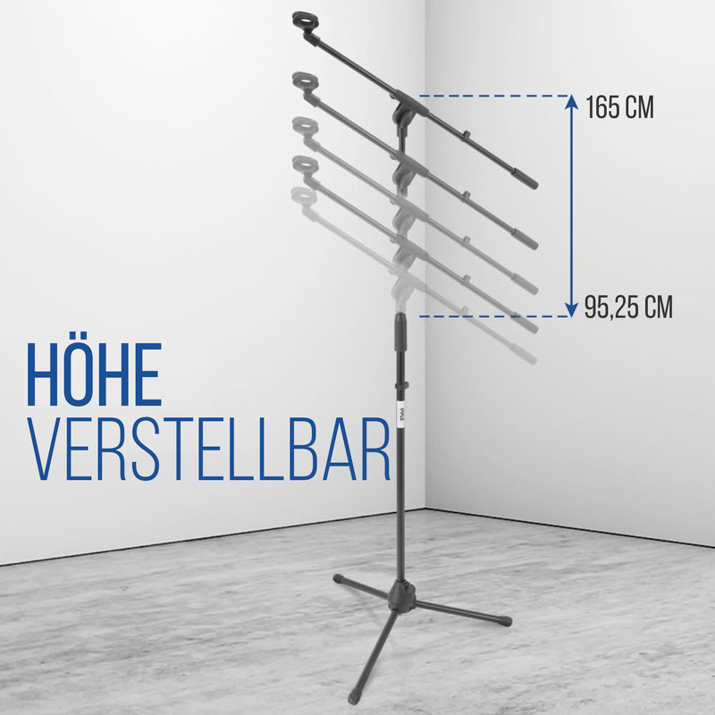 Verstellbarer schwarzer Mikrofonständer, Höhe 95,25-165 cm.
