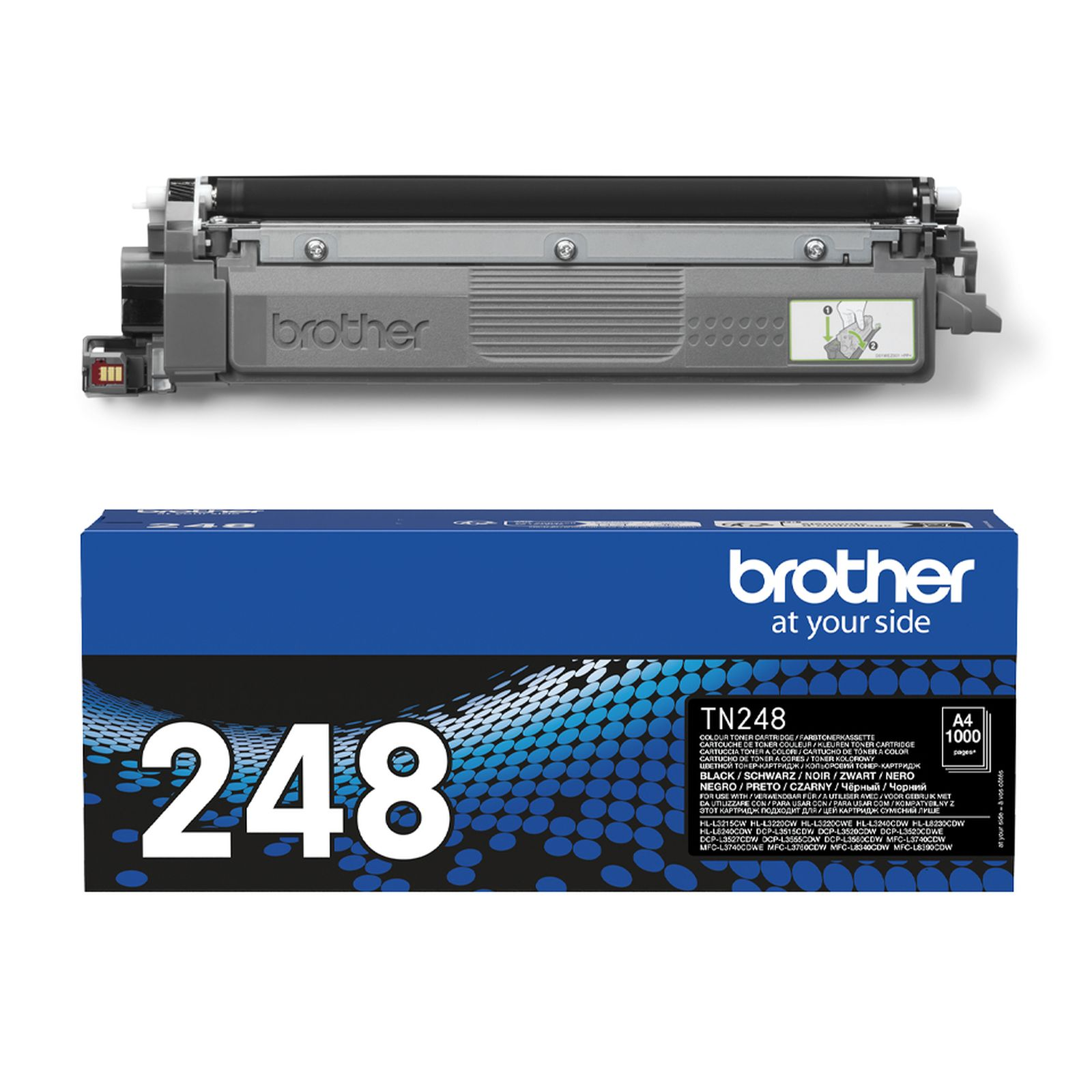 Brother TN248 toner cartridge, black, on blue box with 248.