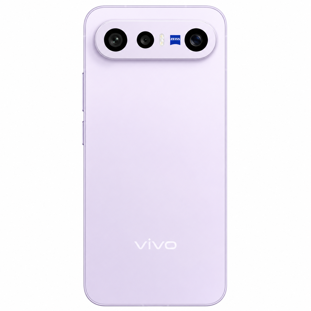 Retro di uno smartphone lavanda con tre fotocamere e il logo Zeiss.