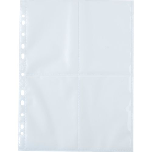 Ein durchsichtiges Plastikblatt mit 6 Fächern und Lochrand.