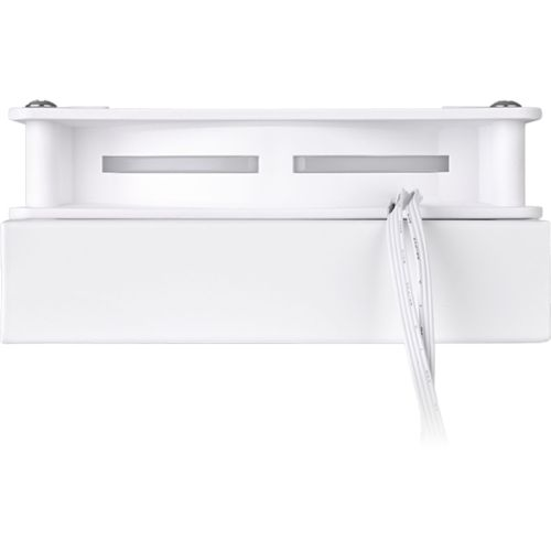 Un dispositivo rettangolare bianco con due fessure orizzontali e cavi bianchi.