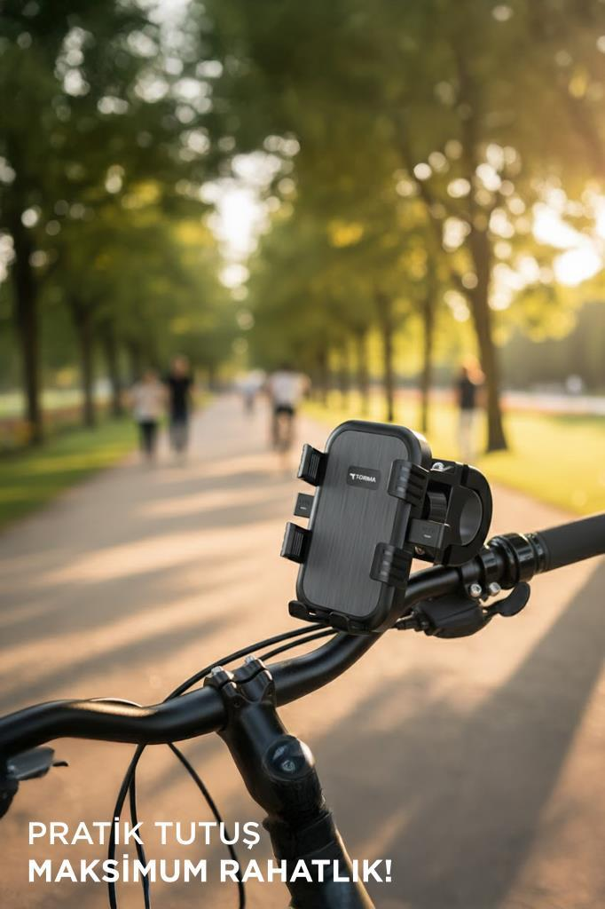 Park fonunda bisiklet gidonunda telefon tutucu.