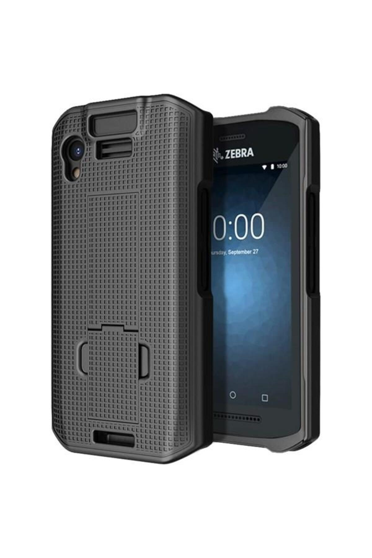 0:00 ekranlı Zebra telefon için koyu renkli koruyucu kılıf.
