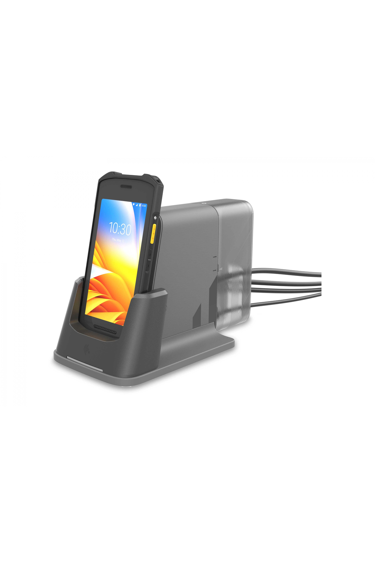 Kablolu bir şarj yuvasında akıllı telefon.