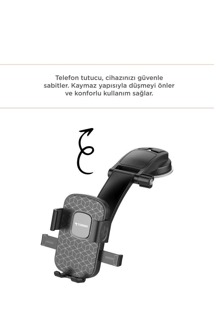 Desenli tutuş ve vantuzlu montajlı siyah bir Torima telefon tutucu.