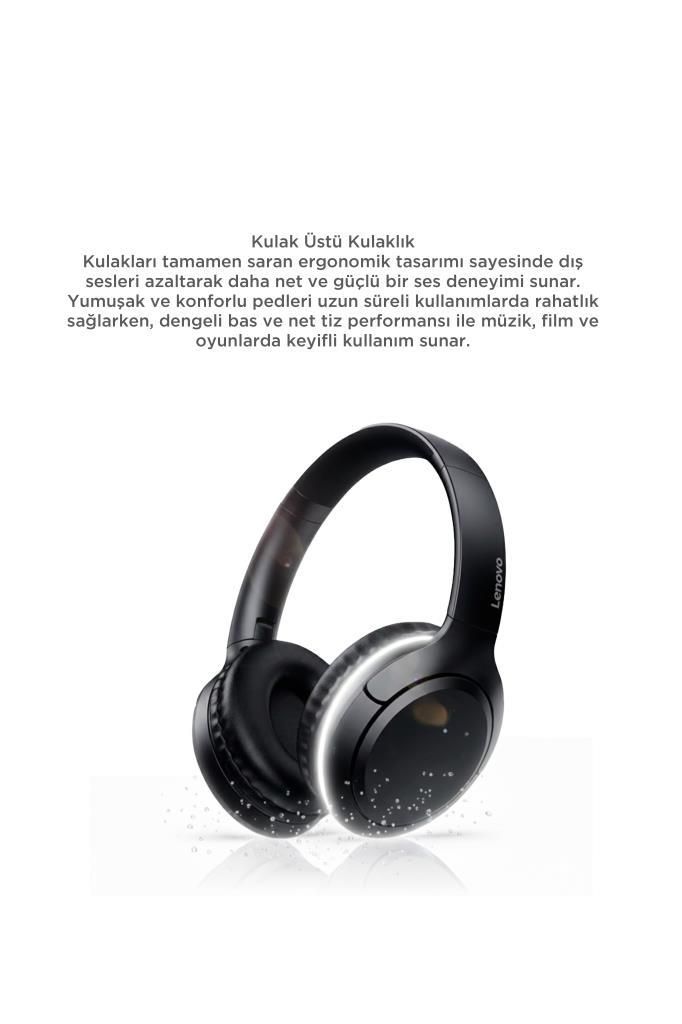 Siyah Lenovo kulaklık, kulak yastıkları ve ışıklarla. Beyaz arka planda.