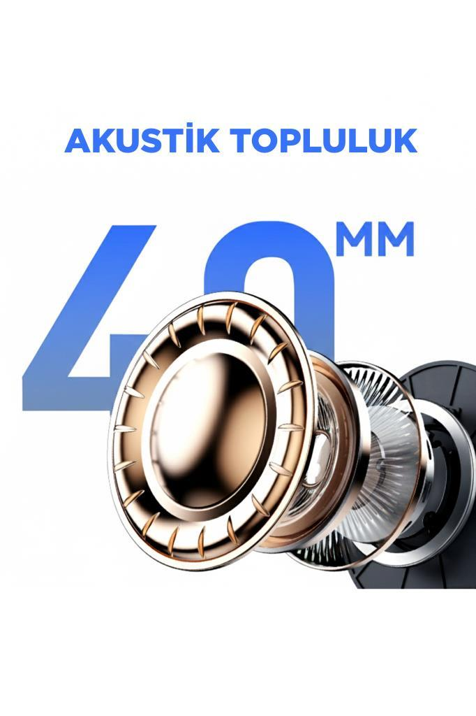 Altın kenarlı ve gümüş diyaframlı 40 mm akustik sürücü.