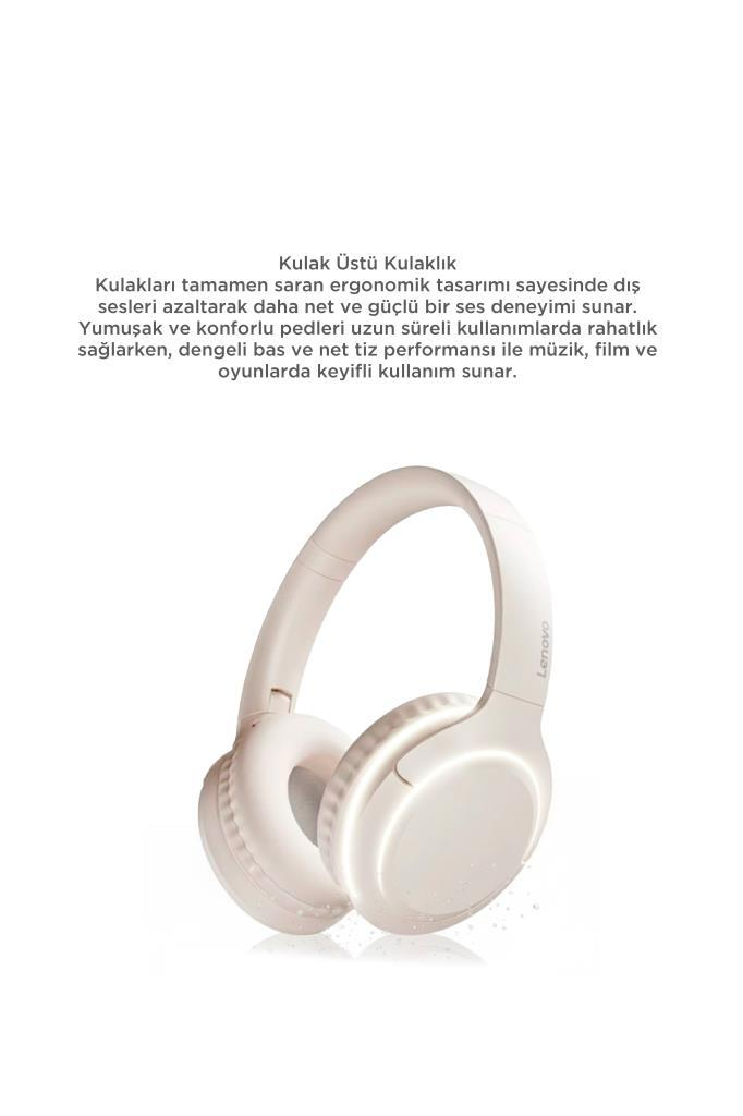 Yastıklı bir kafa bandına ve yuvarlak kulaklıklara sahip beyaz bir kulak üstü kulaklık.