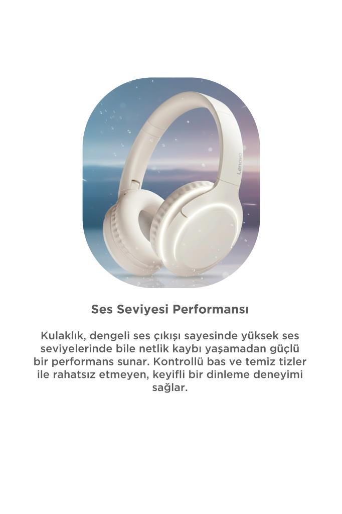 Kar tanecikli bulanık arka plana karşı beyaz Lenovo kulaklık.