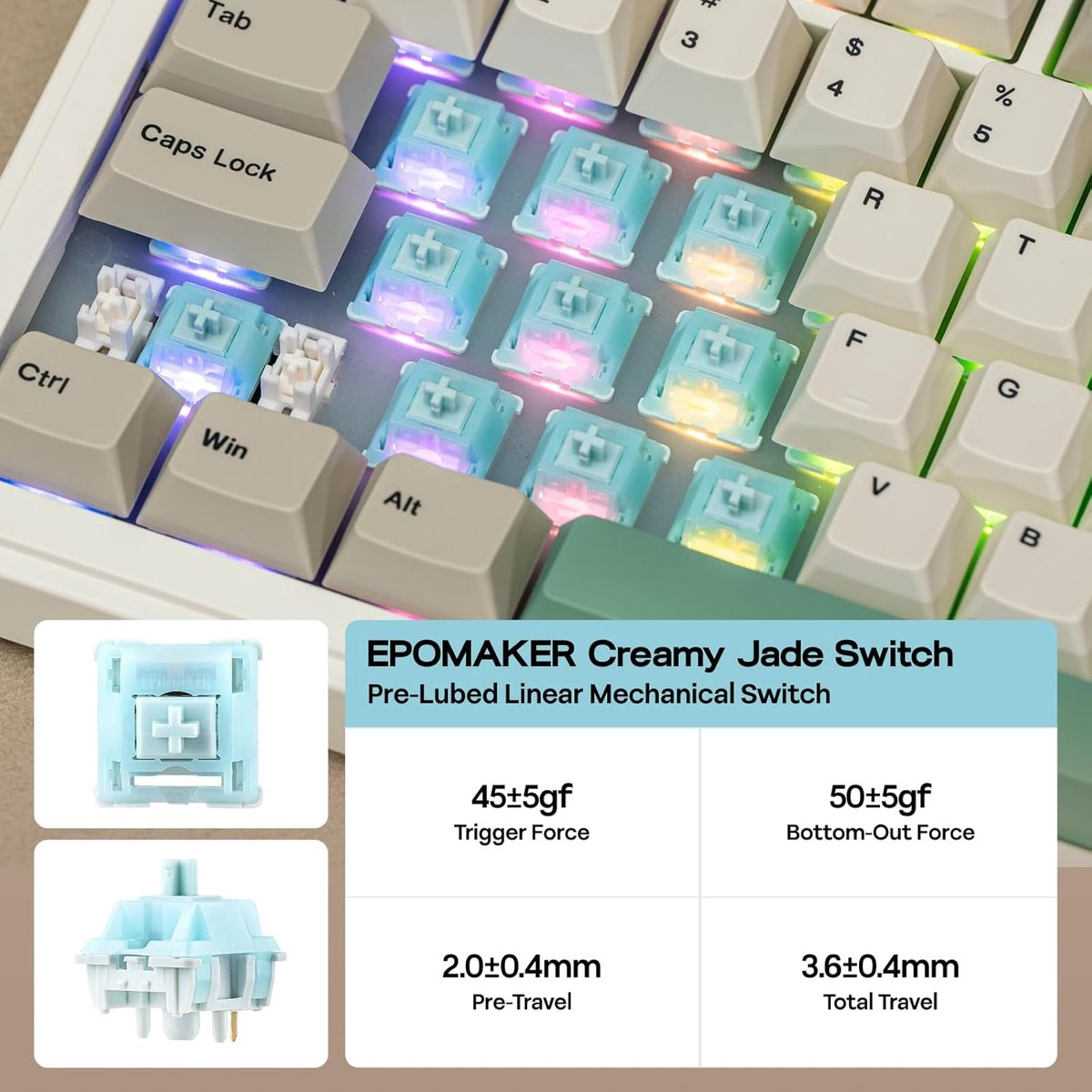 Interrupteurs de touches illuminés sous des touches rétroéclairées sur un clavier.