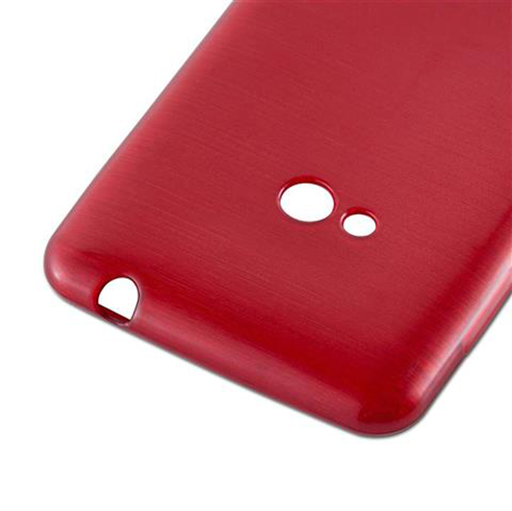 Custodia rossa per telefono con finitura spazzolata e ritagli per fotocamera e porte.