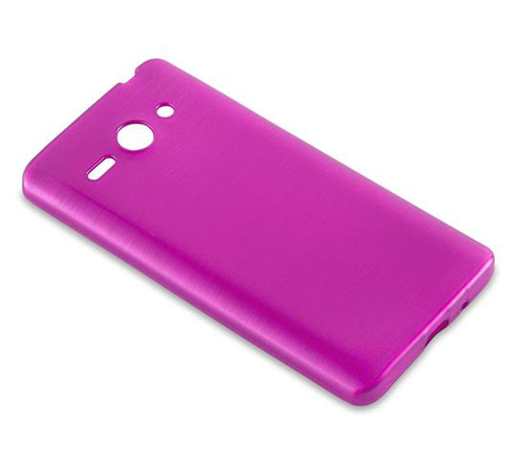 Una cover per telefono liscia color magenta con ritagli per fotocamera e flash.