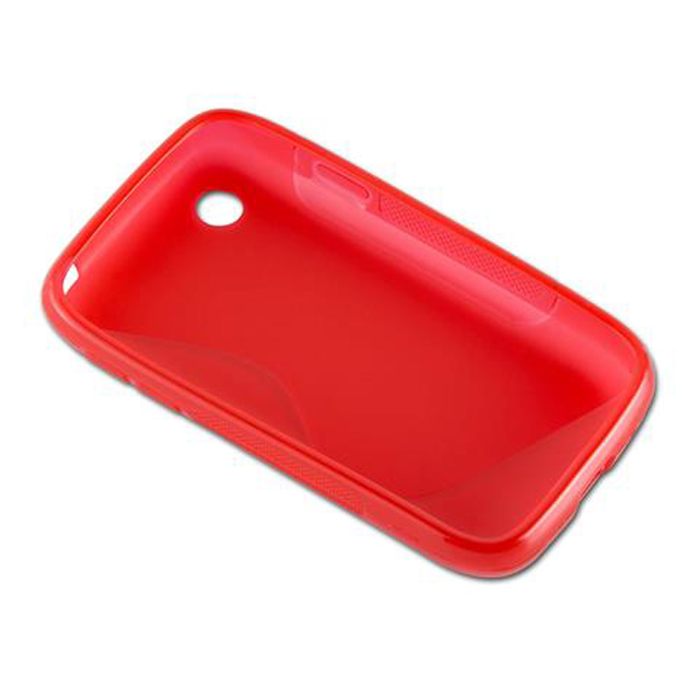 Una cover rossa per telefono con un ritaglio per la fotocamera.