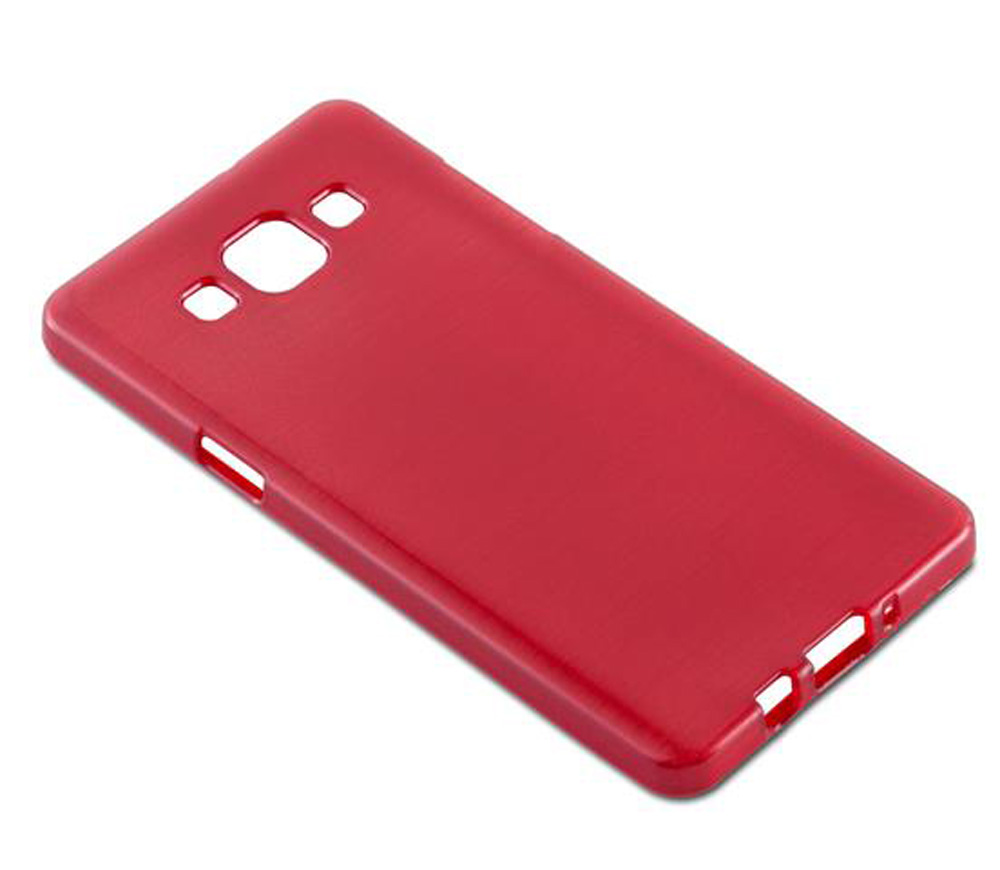 Funda roja para móvil con recortes para cámara y botones.