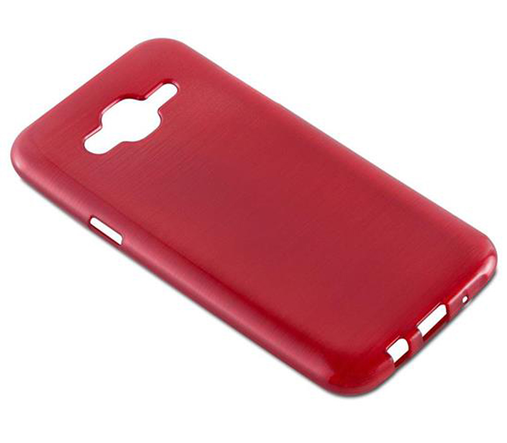 Custodia rossa per cellulare con ritagli per fotocamera e pulsanti.