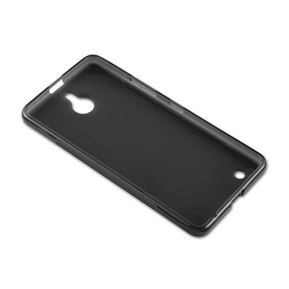 Una custodia per telefono nera con ritagli per fotocamera e porte.