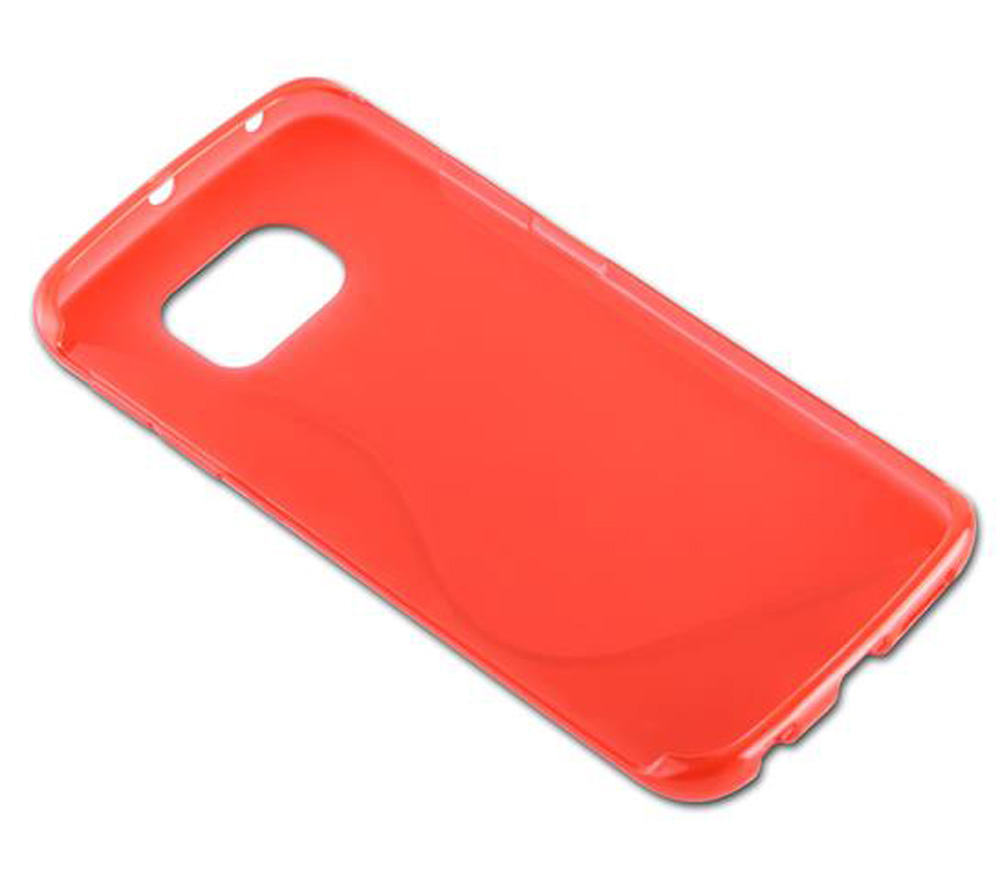 Cover per telefono rosso vivo con ritagli per fotocamera e pulsanti.