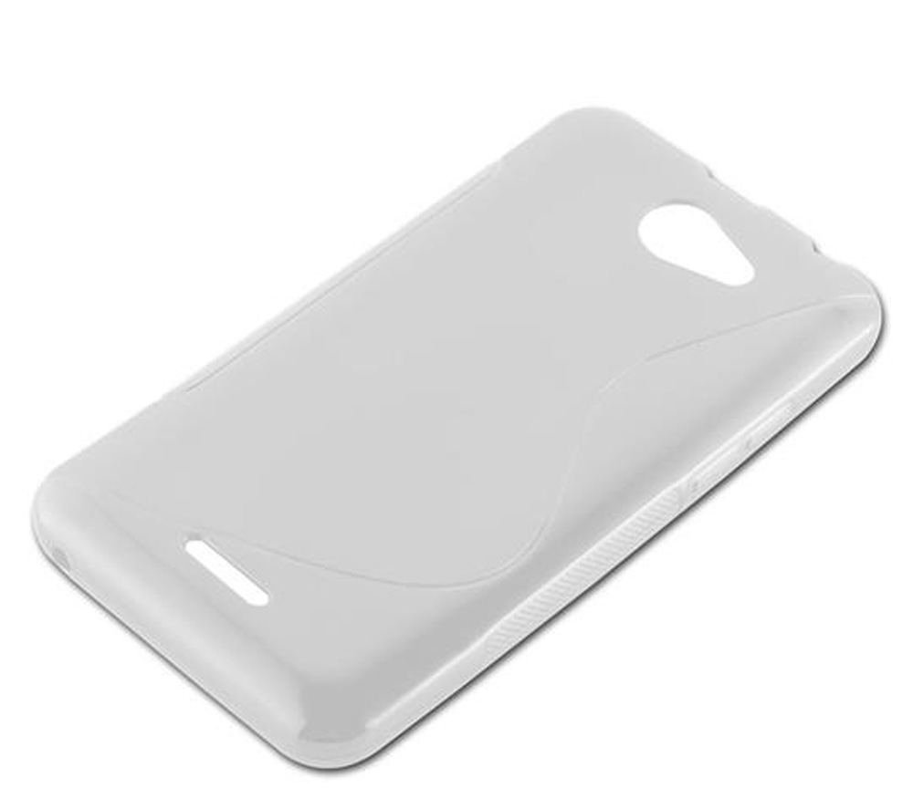 Una custodia per telefono bianca con ritagli per fotocamera e porte.