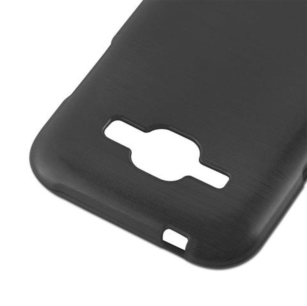 Custodia nera per telefono con ritagli per fotocamera e flash.