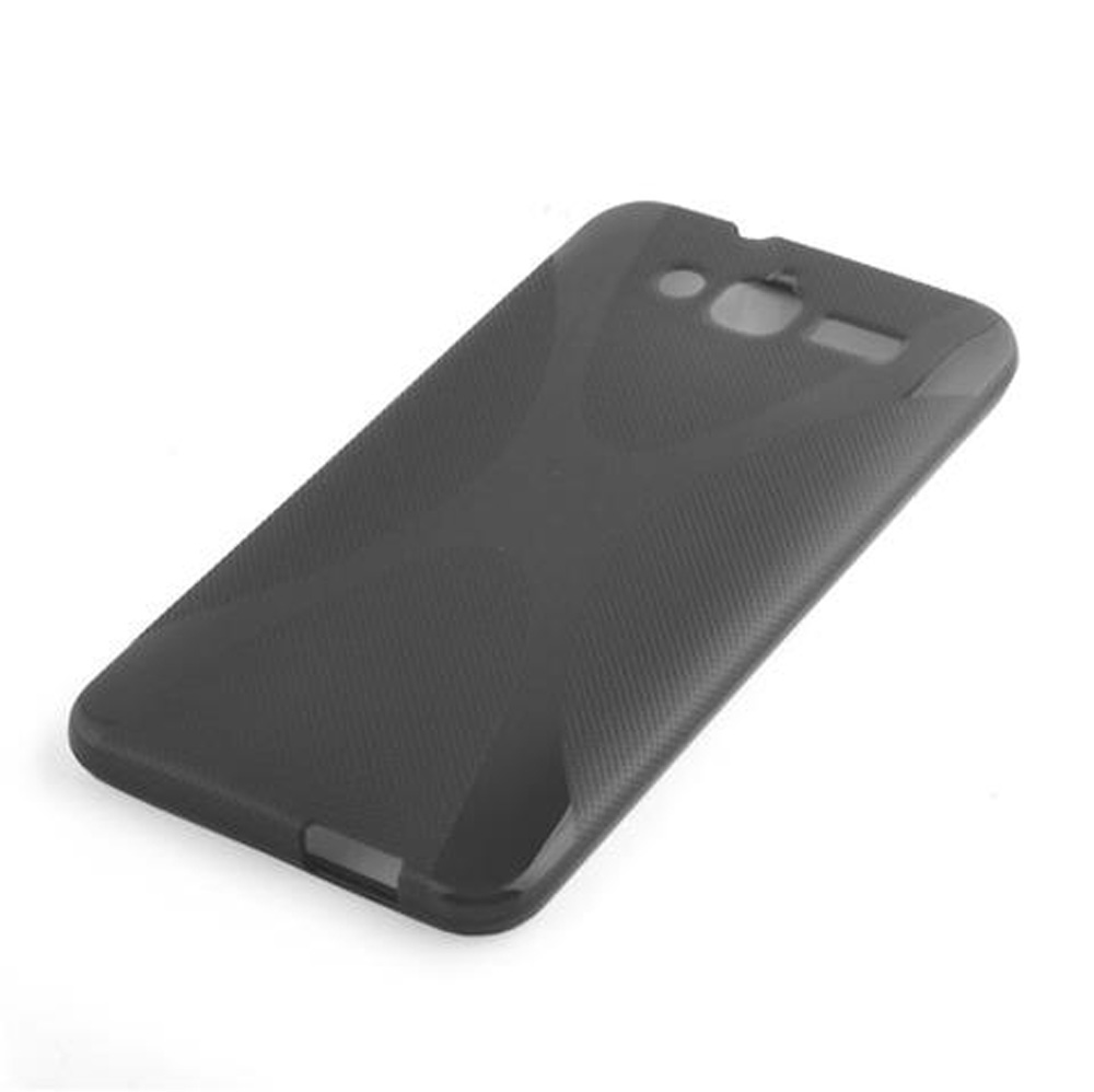 Una cover per telefono nera testurizzata su sfondo bianco.