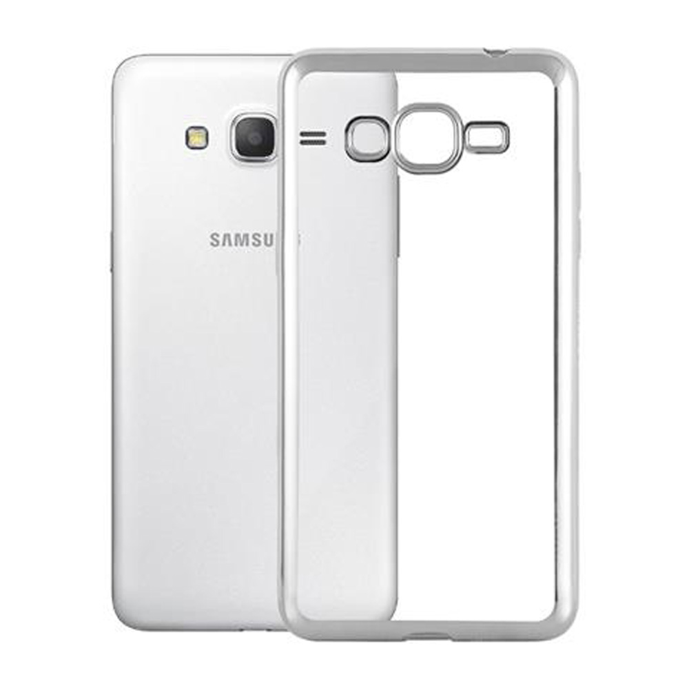 Un telefono Samsung bianco con una custodia trasparente accanto.